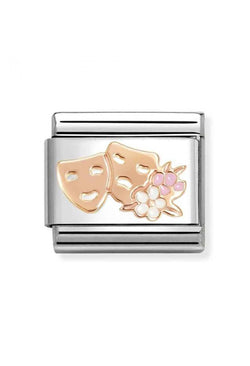 Nomination Composable Classic Link SYMBOLS Masks With Flowers in Steel, Rose Gold 375