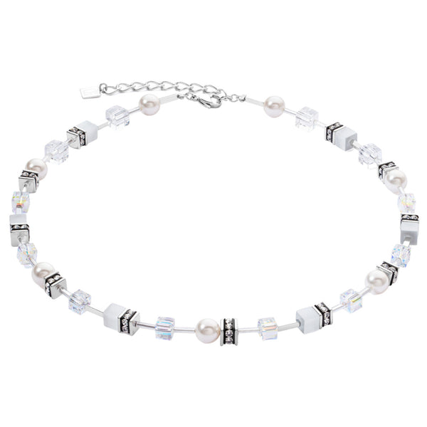 Coeur De Lion GeoCube White, Crystal, Pearl Necklace Stainless Steel