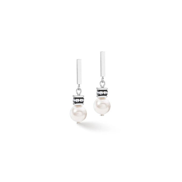 Coeur De Lion GeoCube White, Crystal, Pearl Earrings Stainless Steel