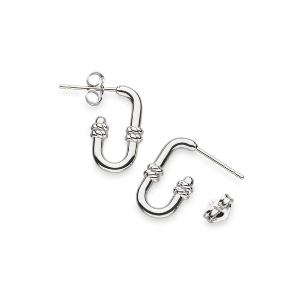 Kit Heath Marina Rope Bar Link Semi Hoop Stud Earrings in Silver