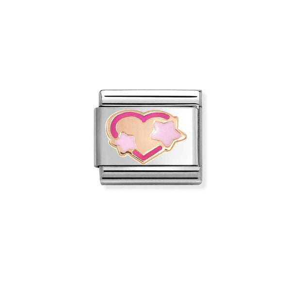 Nomination Composable Classic Link SYMBOLS Pink Fuchsia Star Heart in Steel, Rose Gold 375