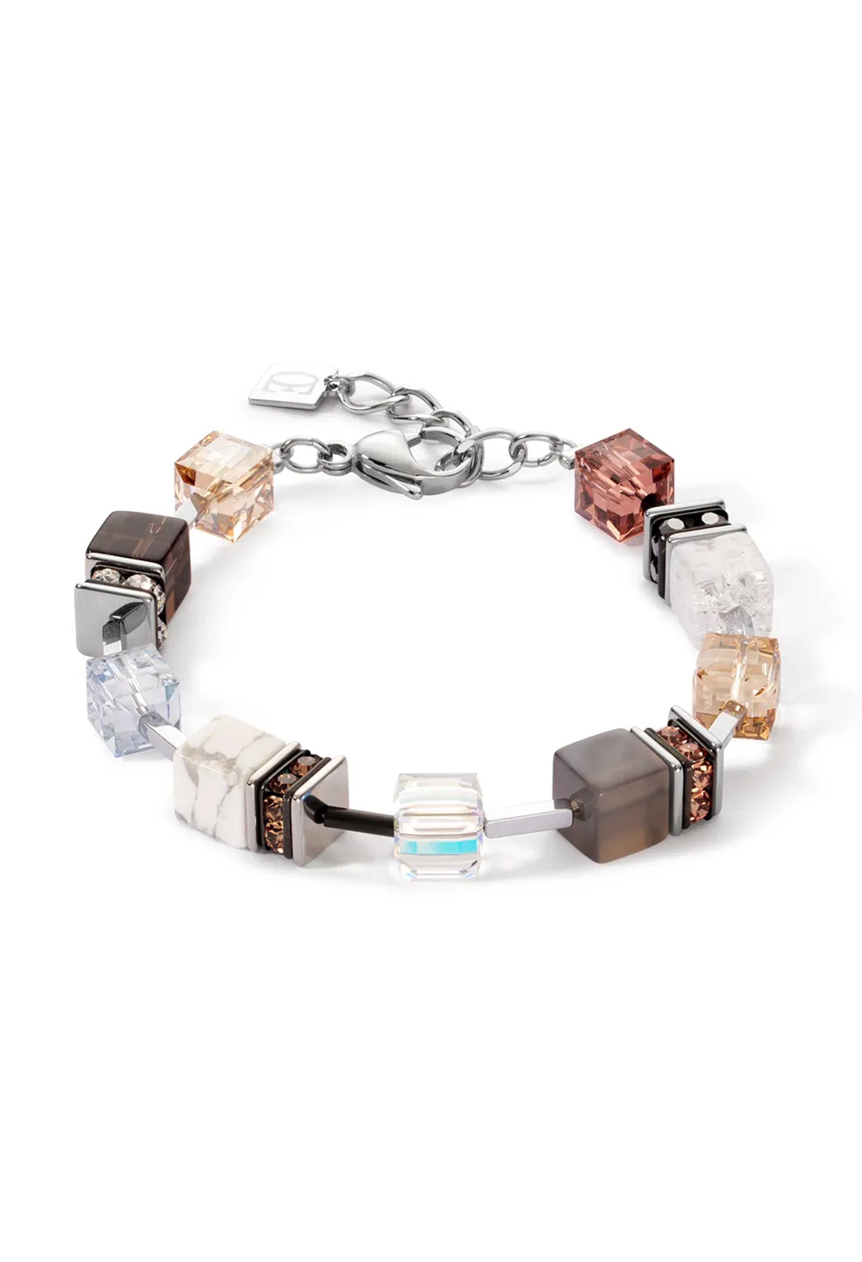 Coeur De Lion Geocube Agate, Rock Crystal,Quartz, Howlite Bracelet Stainless Steel *