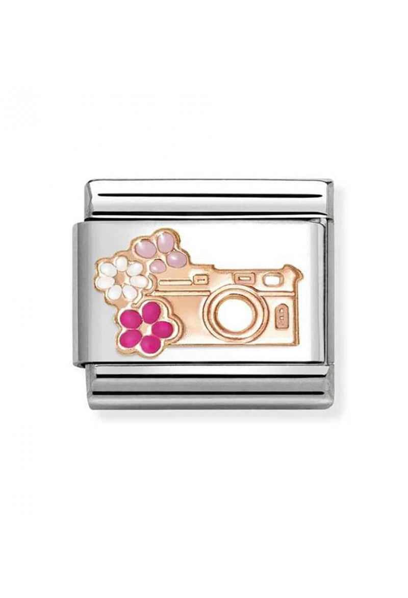 Nomination Composable Classic Link SYMBOLS Camera With Flowers in Steel, Rose Gold 375