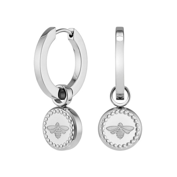 Olivia Burton Signature Bee Charm Hoop Earrings Stainless Steel