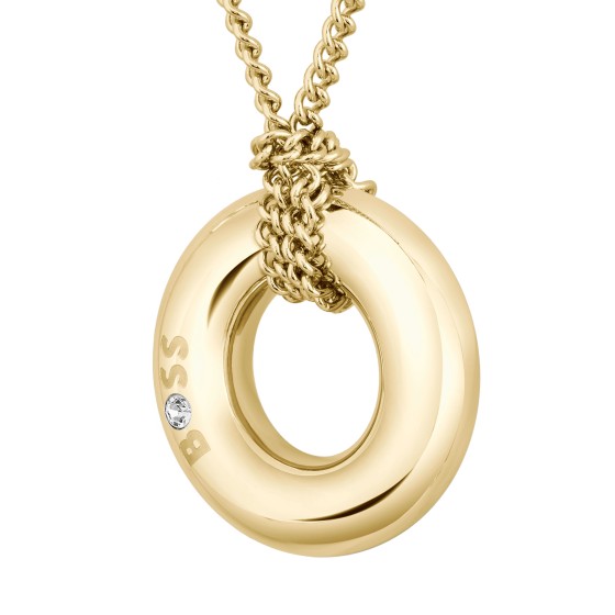 BOSS Live Rounded Circle Pendant in Gold Plated Stainless Steel