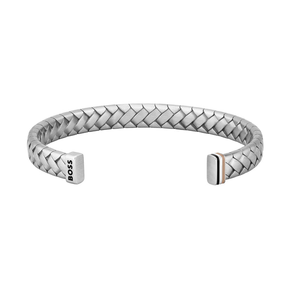 BOSS Mens Tailored Plaited Bangle in Stainless Steel