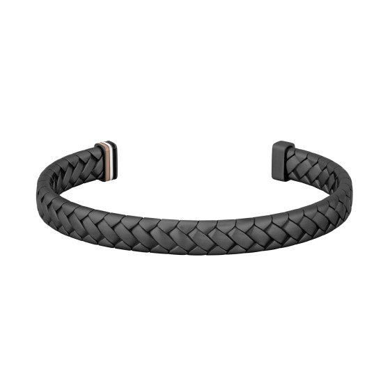 BOSS Mens Tailored Plaited Bangle in Black IP Stainless Steel