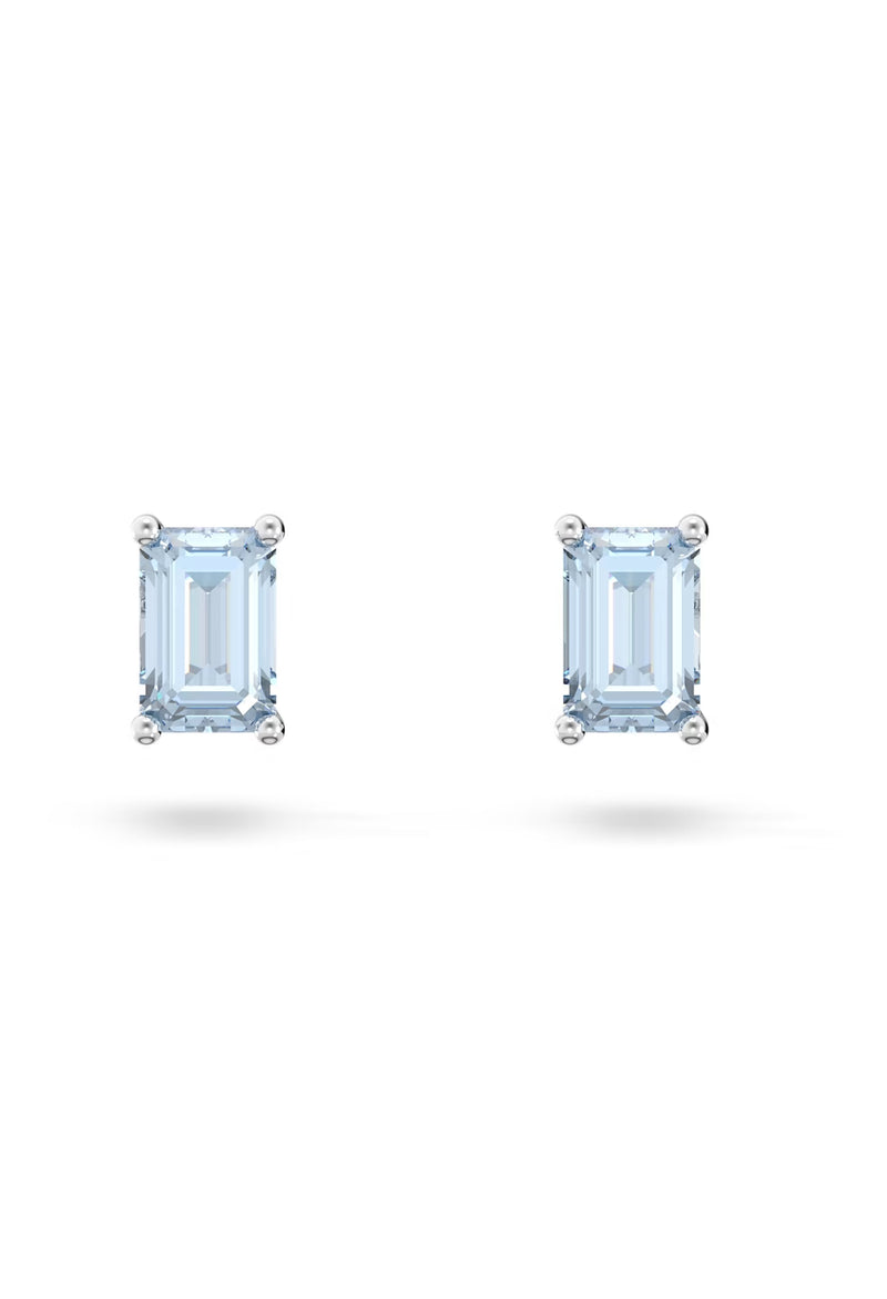 Swarovski Stilla Blue Cushion Cut Stud Earrings Rhodium Plated