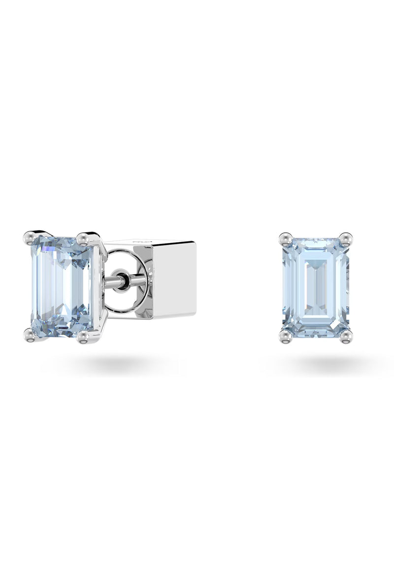 Swarovski Stilla Blue Cushion Cut Stud Earrings Rhodium Plated