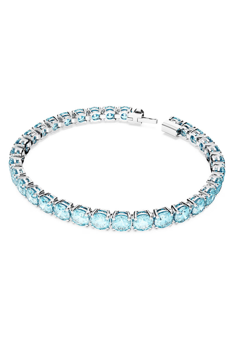 Swarovski  Matrix Blue Round Cut Tennis Bracelet Rhodium Plated