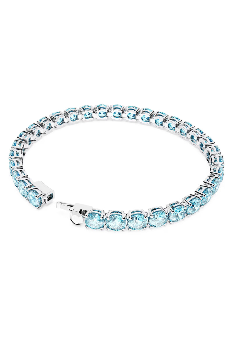 Swarovski  Matrix Blue Round Cut Tennis Bracelet Rhodium Plated