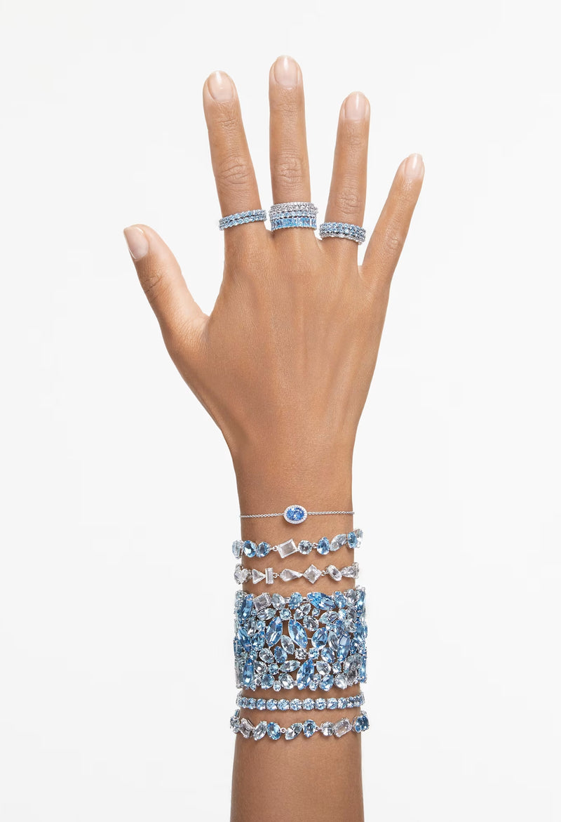 Swarovski  Matrix Blue Round Cut Tennis Bracelet Rhodium Plated