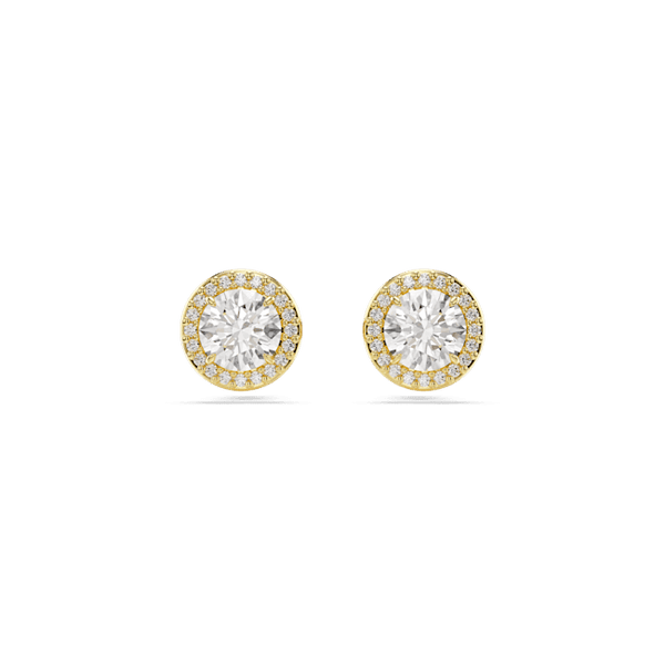 Swarovski Una stud earrings, Round cut, Gold-tone plated