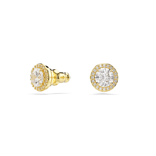 Swarovski Una stud earrings, Round cut, Gold-tone plated