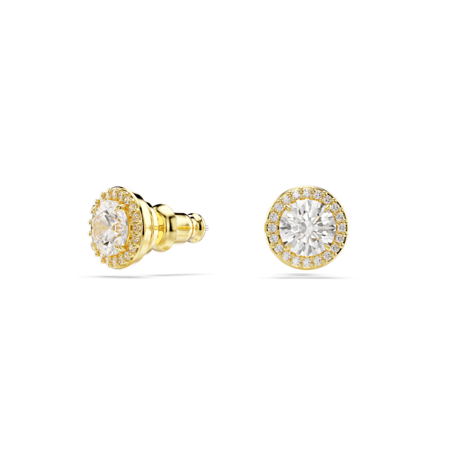 Swarovski Una stud earrings, Round cut, Gold-tone plated