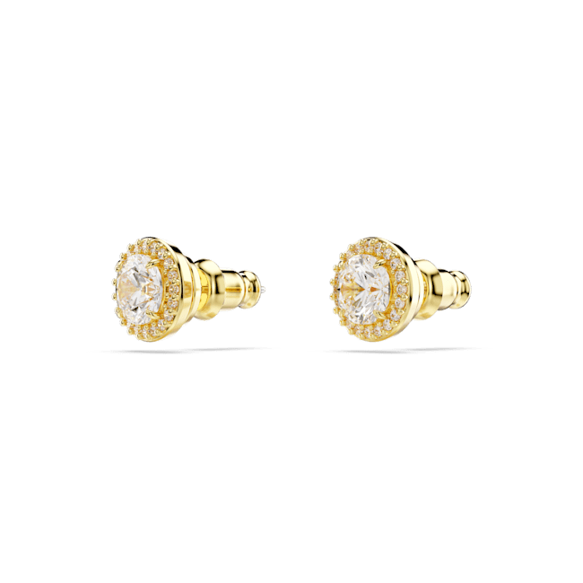 Swarovski Una stud earrings, Round cut, Gold-tone plated