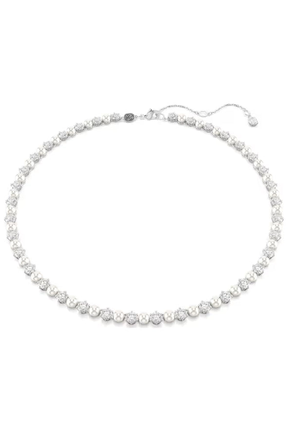 Swarovski Matrix Pearl and Round Cut Crystal Necklace Rhodium Plated