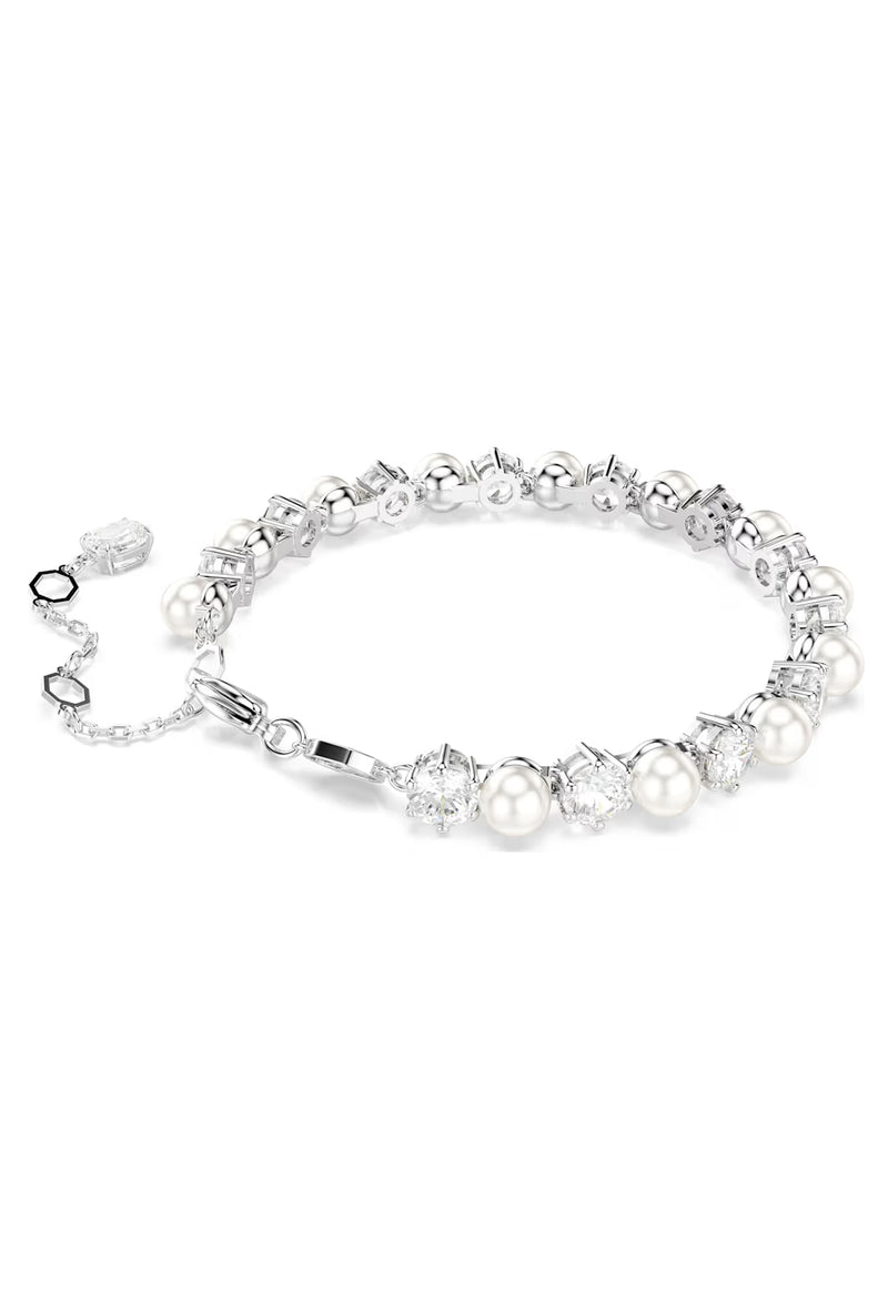 Swarovski Matrix Pearl and Round Crystal Bracelet Rhodium Plated