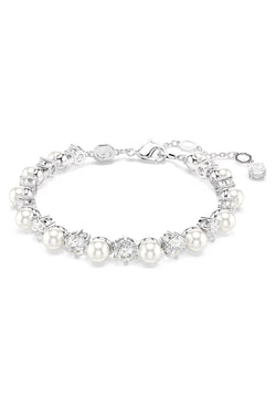 Swarovski Matrix Pearl and Round Crystal Bracelet Rhodium Plated