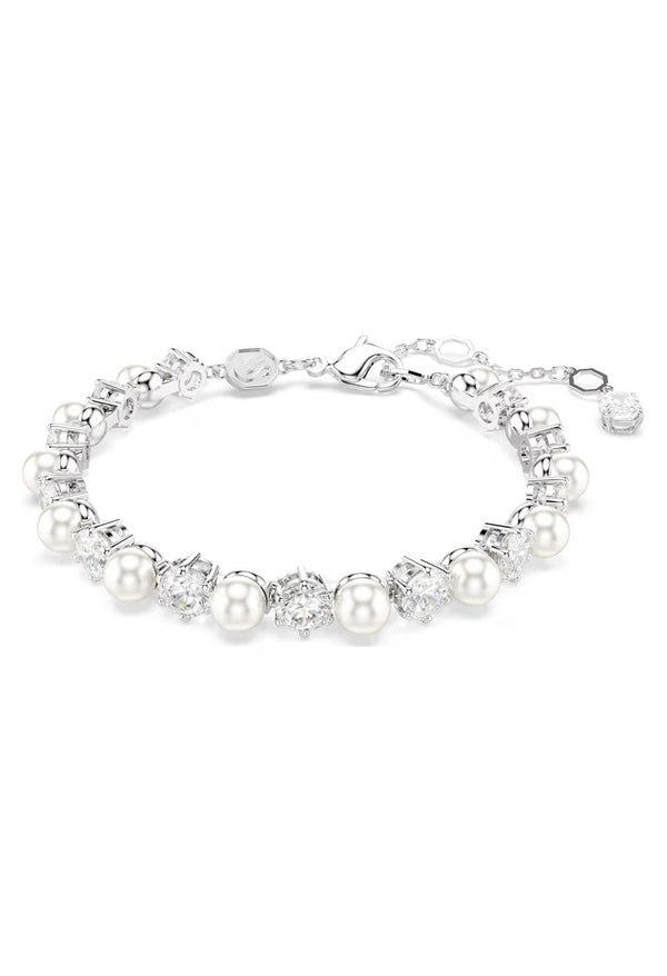 Swarovski Matrix Pearl and Round Crystal Bracelet Rhodium Plated