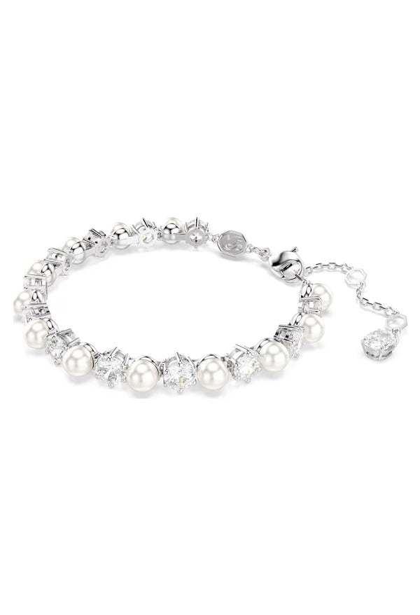 Swarovski Matrix Pearl and Round Crystal Bracelet Rhodium Plated