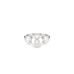 Swarovski Matrix Crystal Pearl Cocktail Ring Rhodium Plated