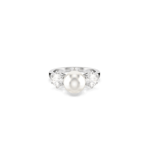 Swarovski Matrix Crystal Pearl Cocktail Ring Rhodium Plated