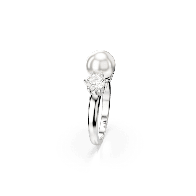 Swarovski Matrix Crystal Pearl Cocktail Ring Rhodium Plated