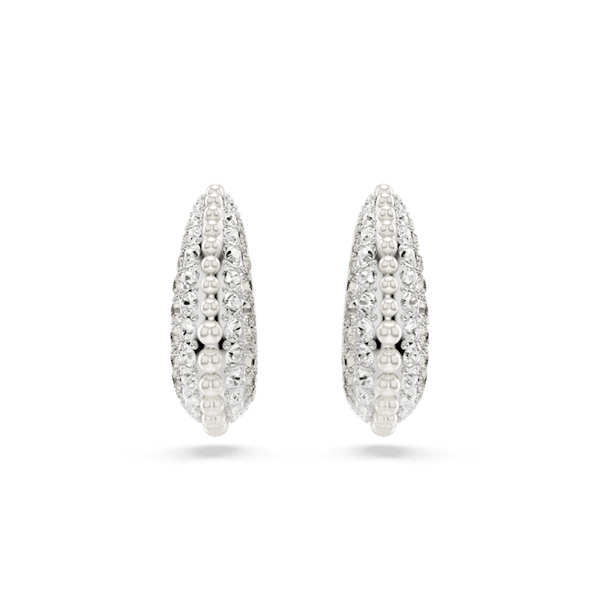 Swarovski Sublima drop earrings, Crystal pearl, Rhodium plated