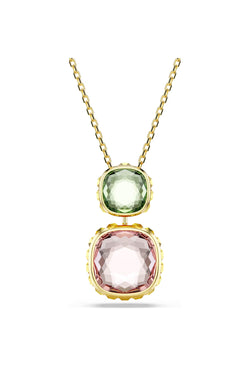 Swarovski Chroma Blue/PinK/Green Cushion Cut Reversible Pendant Gold Plated