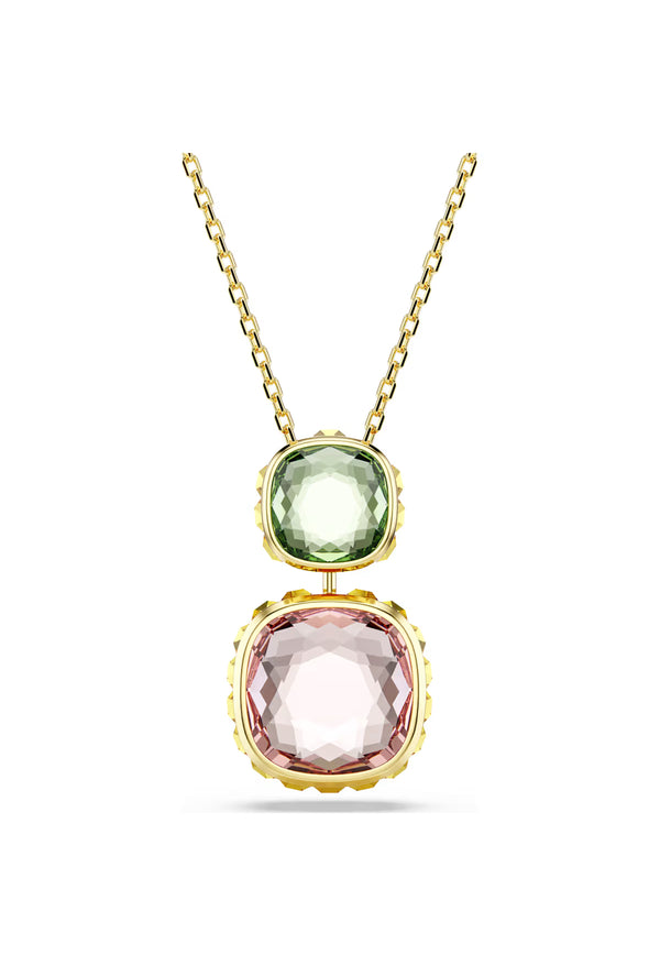 Swarovski Chroma Blue/PinK/Green Cushion Cut Reversible Pendant Gold Plated