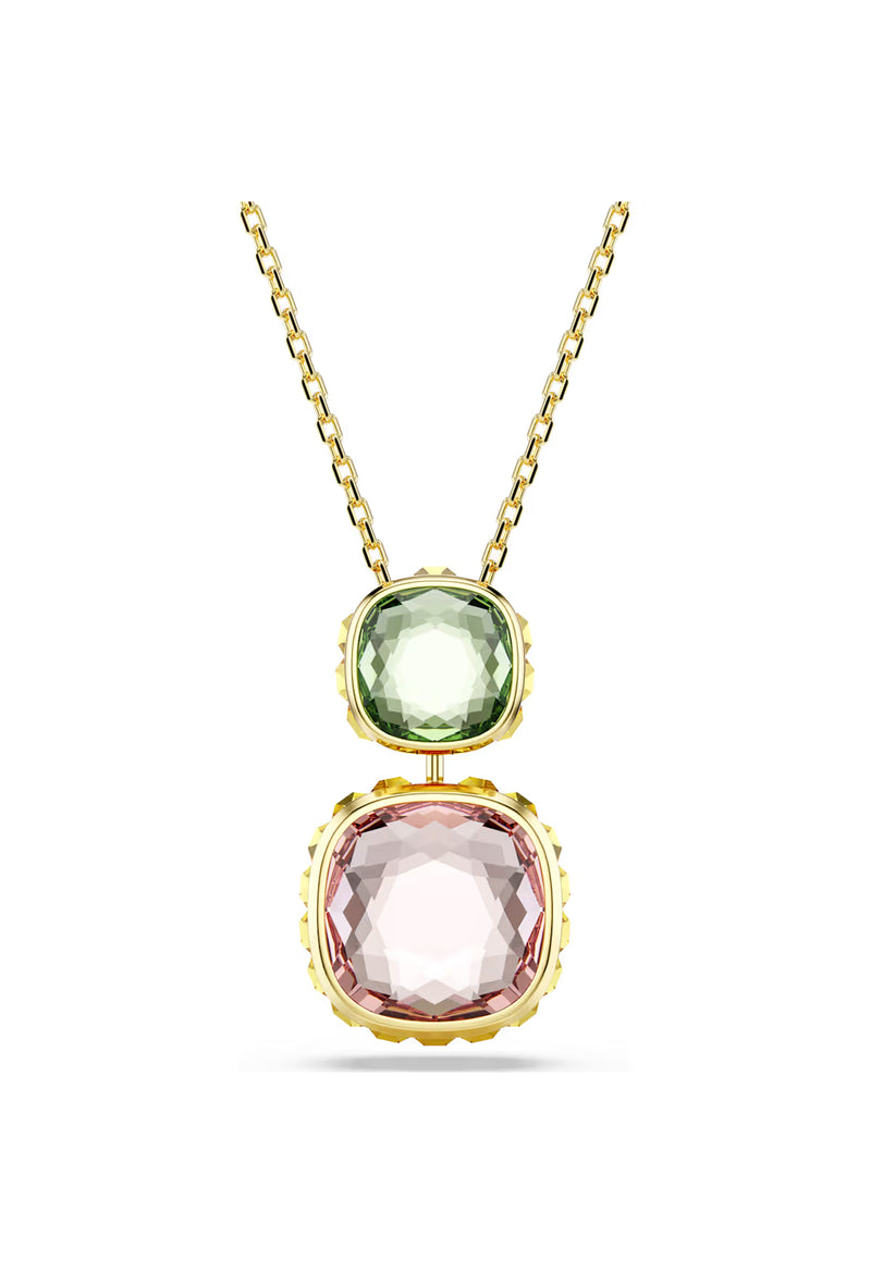 Swarovski Chroma Blue/PinK/Green Cushion Cut Reversible Pendant Gold Plated