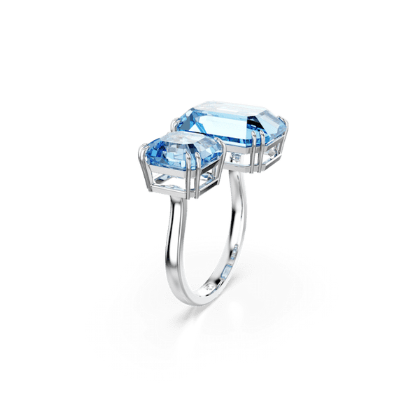 Swarovski Milenia Blue Octagon Cut Open Ring Rhodium Plated