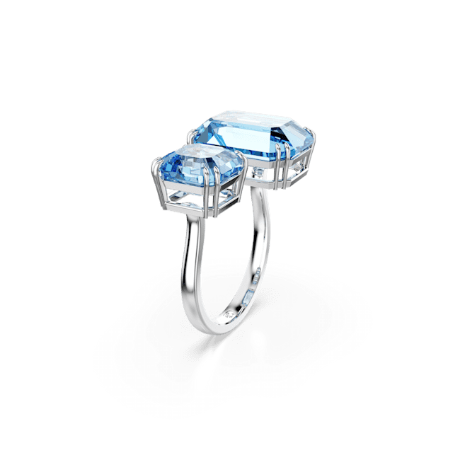 Swarovski Milenia Blue Octagon Cut Open Ring Rhodium Plated