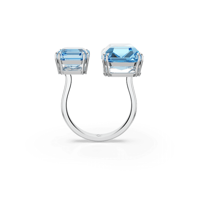 Swarovski Milenia Blue Octagon Cut Open Ring Rhodium Plated