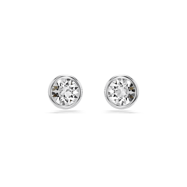 Swarovski Imber Round Cut, Bezel Set Stud Earrings, Rhodium Plated