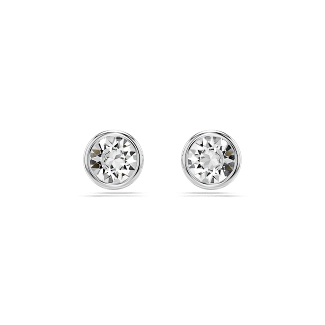 Swarovski Imber Round Cut, Bezel Set Stud Earrings, Rhodium Plated