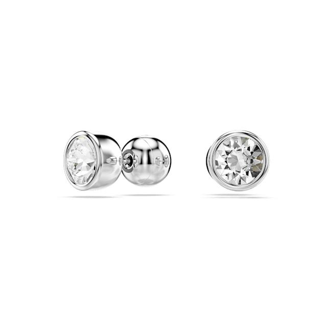 Swarovski Imber Round Cut, Bezel Set Stud Earrings, Rhodium Plated