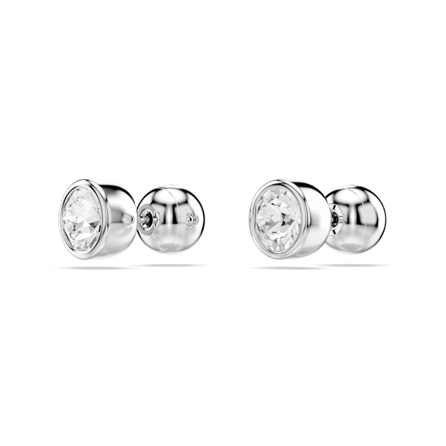 Swarovski Imber Round Cut, Bezel Set Stud Earrings, Rhodium Plated