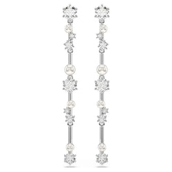 Swarovski Constella Pearl and Round Cut Crystal Drop Earrings Rhodium Plated