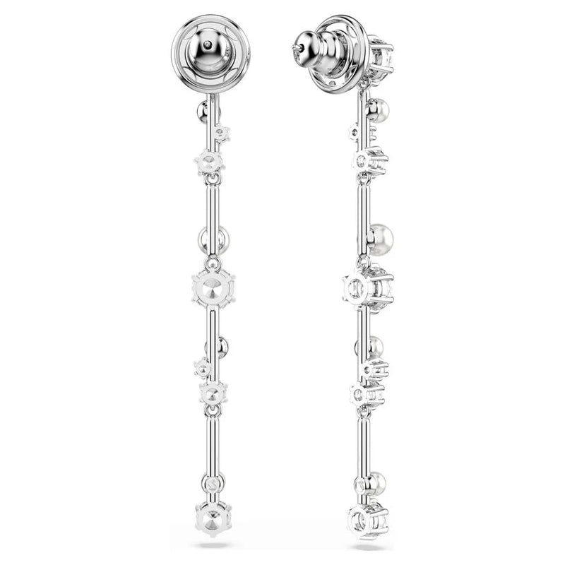 Swarovski Constella Pearl and Round Cut Crystal Drop Earrings Rhodium Plated