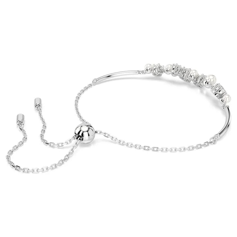 Swarovski Constella Crystal and Pearl Bangle Rhodium Plated