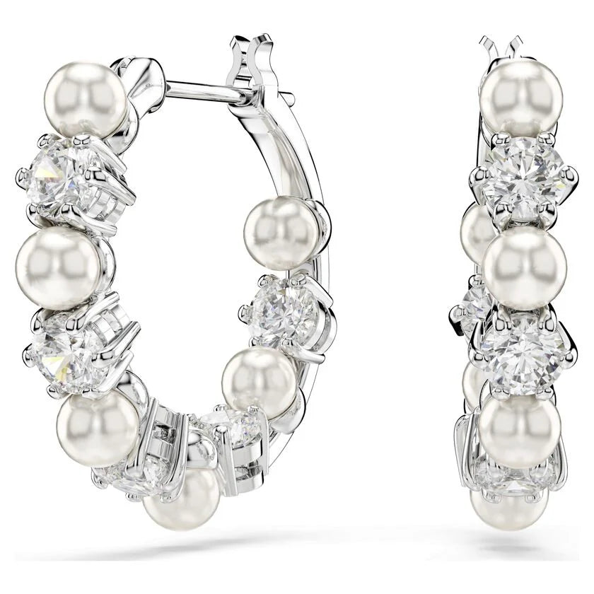 Swarovski Crytstal and Pearl Matrix Hoop Earrings Rhodium Plated