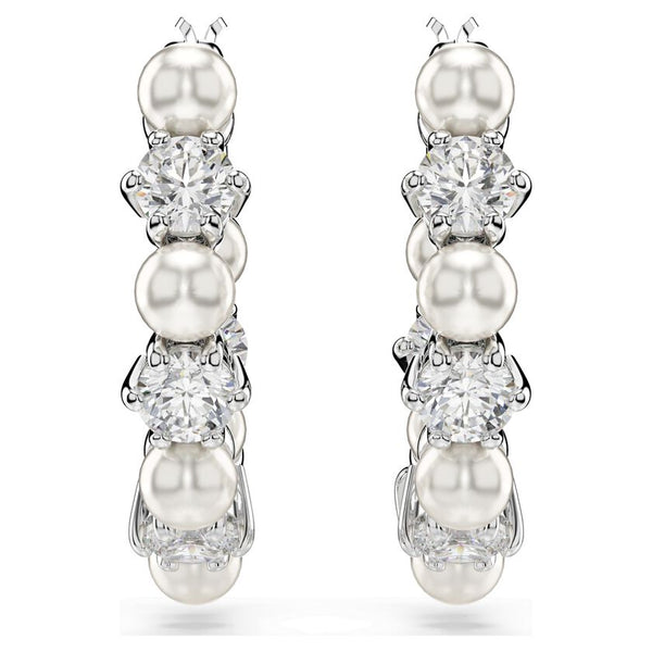 Swarovski Crytstal and Pearl Matrix Hoop Earrings Rhodium Plated