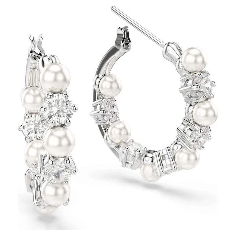 Swarovski Crytstal and Pearl Matrix Hoop Earrings Rhodium Plated