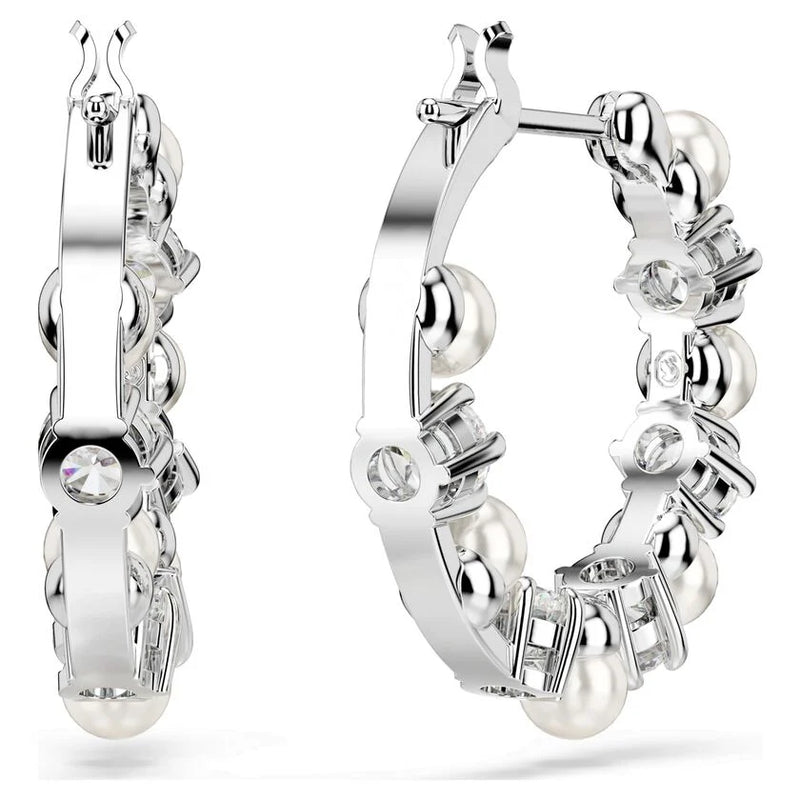 Swarovski Crytstal and Pearl Matrix Hoop Earrings Rhodium Plated