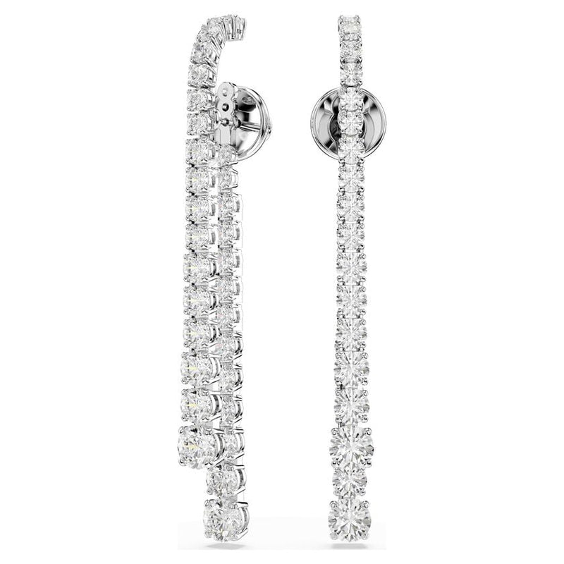 Swarovski Matrix Graduated Round Crystal Drop Earrings Rhodium Plated