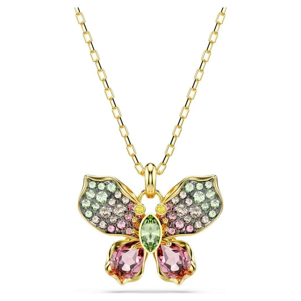 Swarovski Idyllia Mixed Cuts, Pave, Multicoloured Butterfly Pendant. Gold Plated