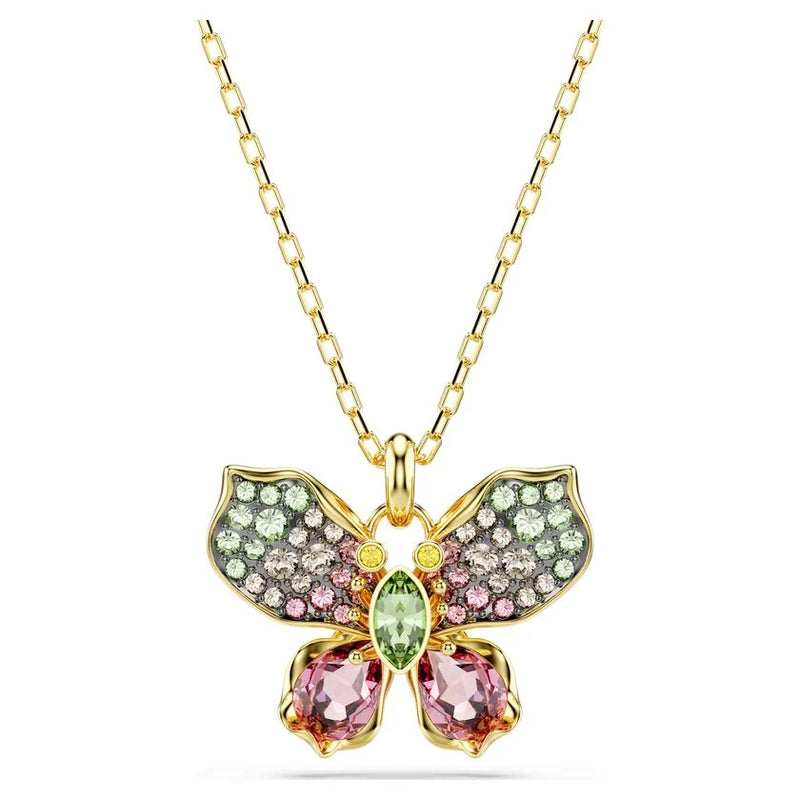 Swarovski Idyllia Mixed Cuts, Pave, Multicoloured Butterfly Pendant. Gold Plated