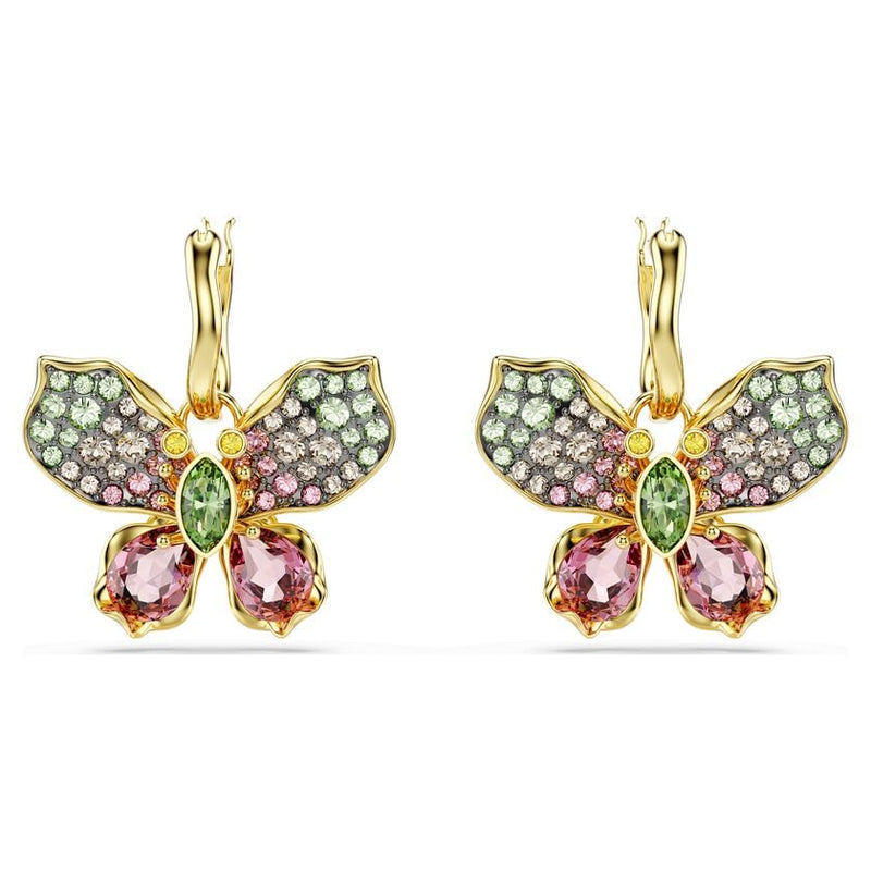 Swarovski Idyllia Mixed Cuts, Pave, Multicoloured Butterfly Earrings. Gold Plated